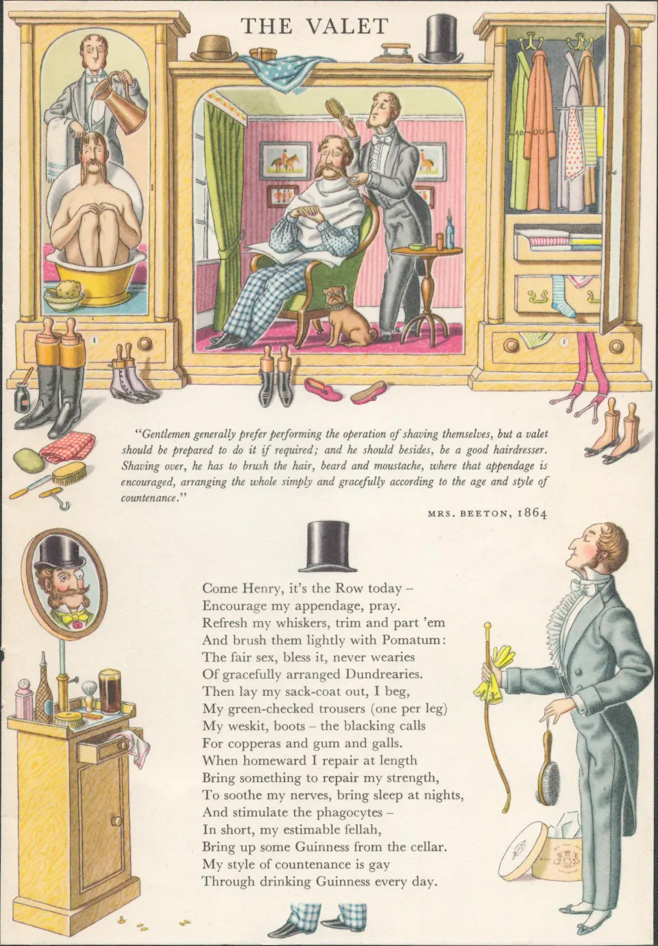 Double Sided Guinness Print 1956 "The Valet & The Picnic"A Genuine Double Sided Lithographed