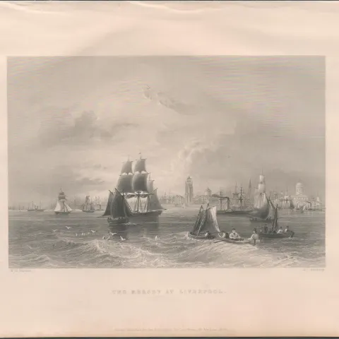 Mersey at Liverpool Antique 1842 Steel Engraving.
