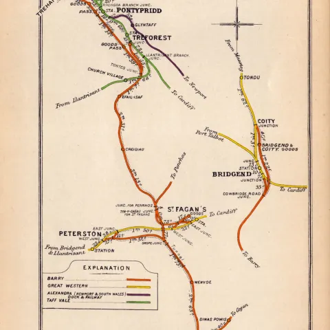 Barry Bridgend Pontypridd Trehafod Wales Antique Railway Diagram-127.