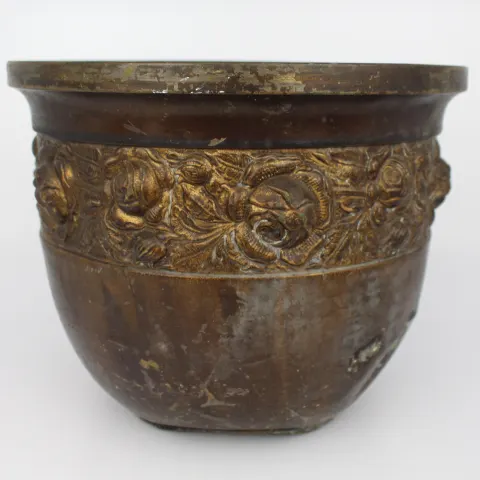 Chinese Gilt Bronze Cachepot with Floral Relief c.1880–1910