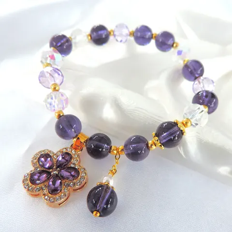 Gold Plated Amethyst & Crystal Bead Bracelet 'New'
