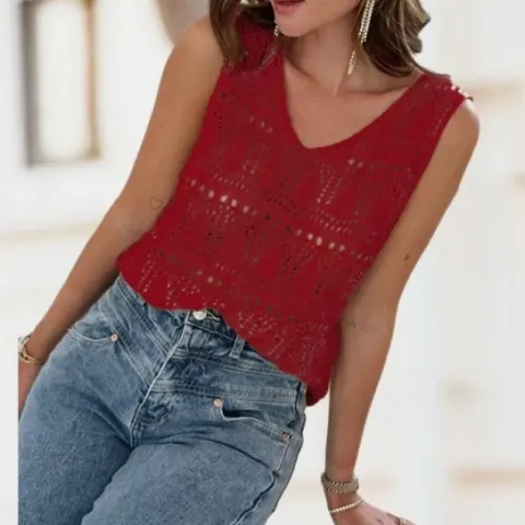 6 x Crochet Vest Top Summer Tops Ladies V Neck Lb35b sku-4035