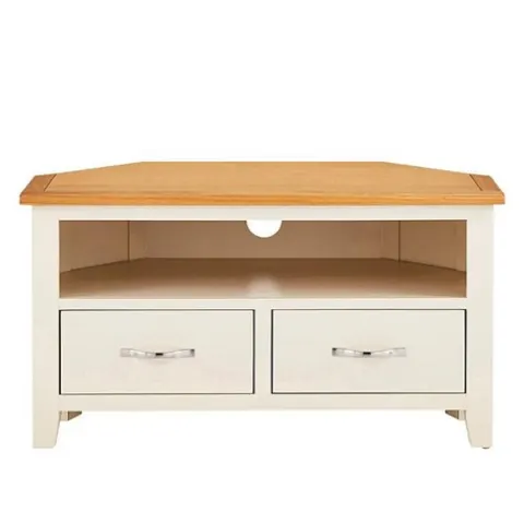 (5/P) RRP £269. Norfolk Two Tone Corner TV Unit Grey/Oak. Dimensions (H48x W90x D44cm). (XK6992/02)