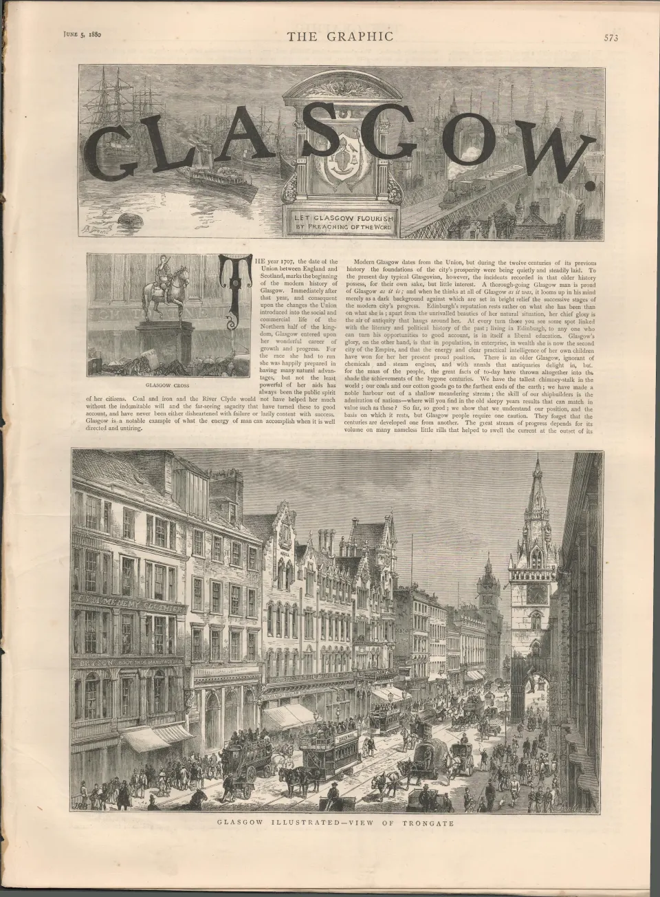 Glasgow City Scotland 1880 Antique Supplement Newspaper.