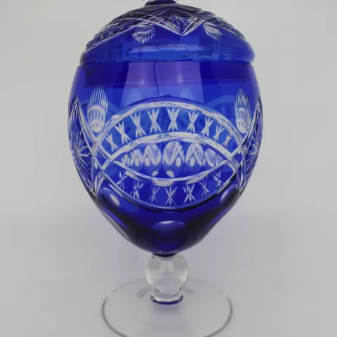 Blue Overlay Crystal Lidded Sweet Dish