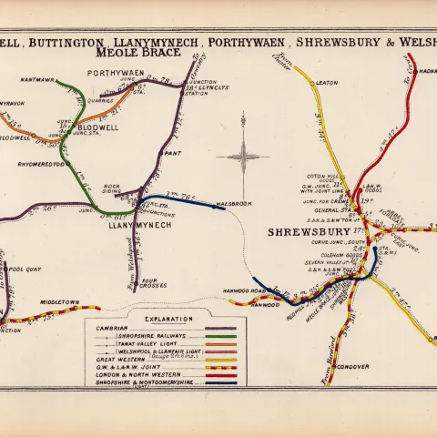 Shrewsbury & Welshpool Antique Railway Junction Map-68.
