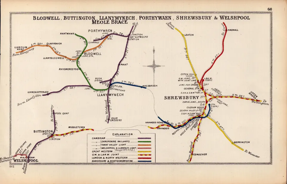 Shrewsbury & Welshpool Antique Railway Junction Map-68.