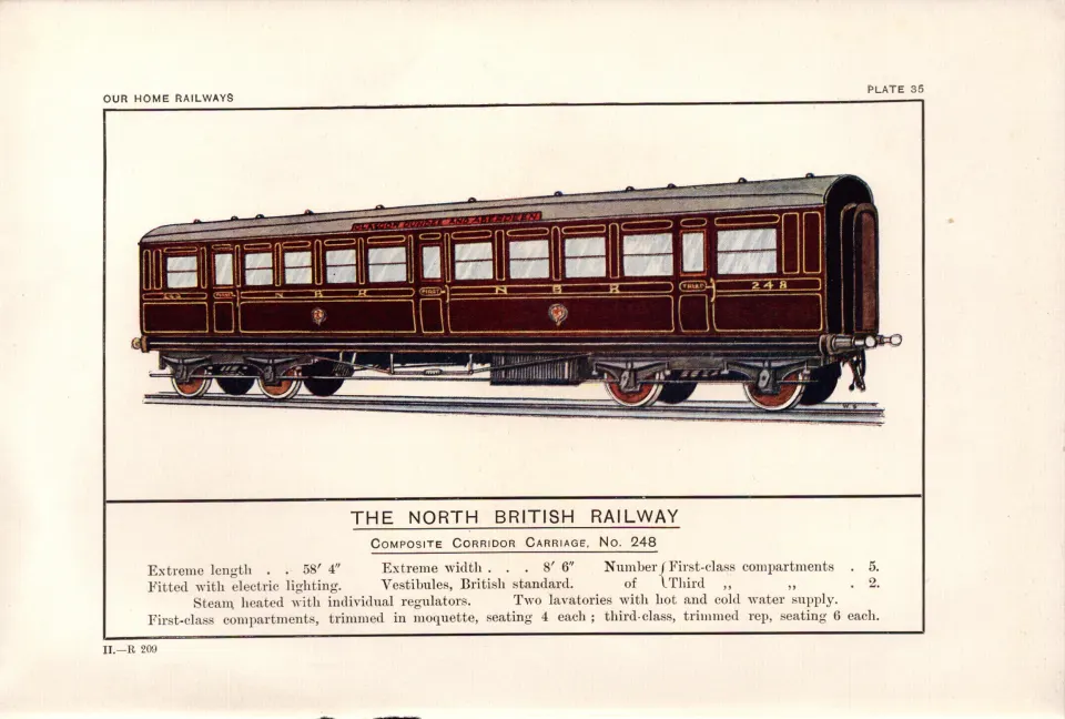 North British Railway Carriage No 248 Train Detailed Antique Book Plate.