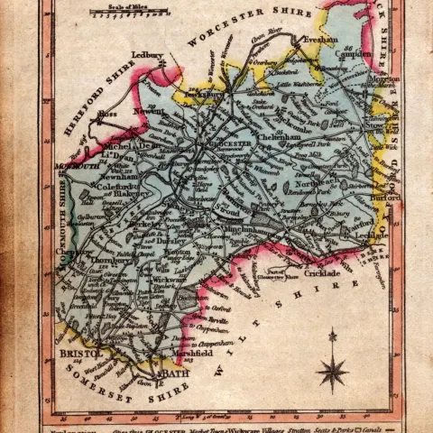 Gloucestershire Engraved Hand Coloured George IV. Antique Map.