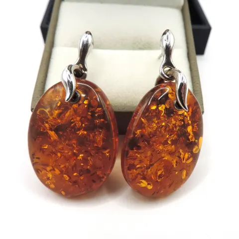  Sterling Silver Baltic Amber Earrings New With Gift Pouch