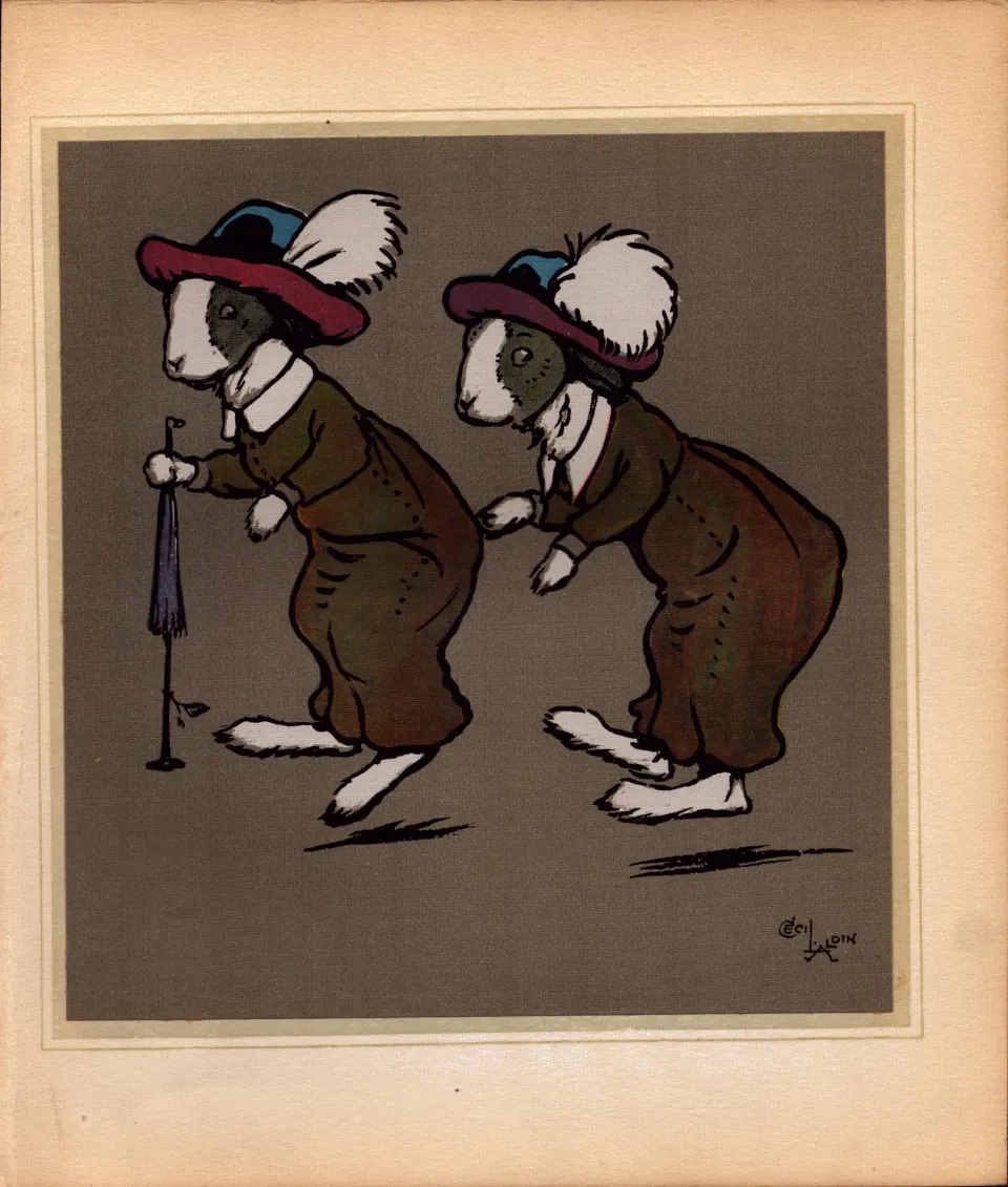 Cecil Aldin Merry Party Rare Antique Book Plate “Ladies Bunnies & Their Hats”.