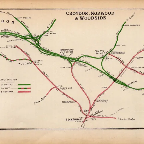 Croydon Norwood & Woodside London Antique Railway Diagram-53.