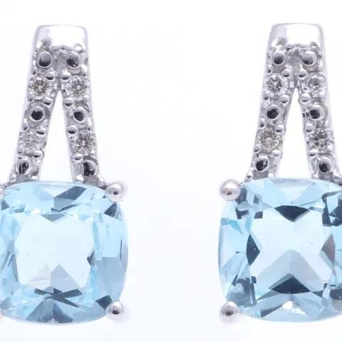 9ct White Gold Diamond And Blue Topaz Earring 0.05