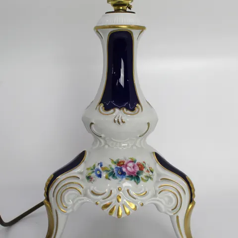 Lindner Kueps German Porcelain Floral White & Cobalt Table Lamp