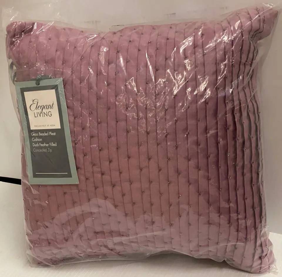 4 x Elegant Living Glass Beaded Duck Feather Filled Violet Cushion