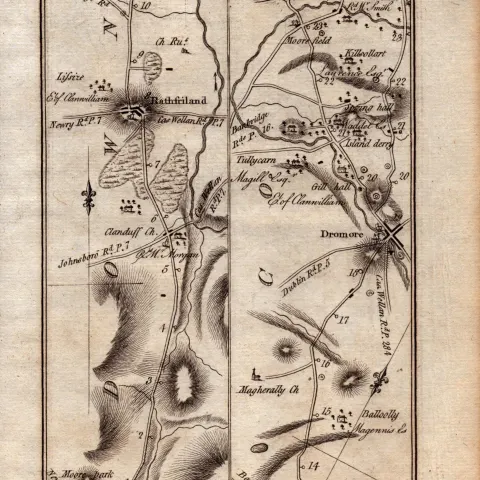Ireland Rare Antique 1777 Road Map Rostrevor Lurgan Newry Armagh Down-286.