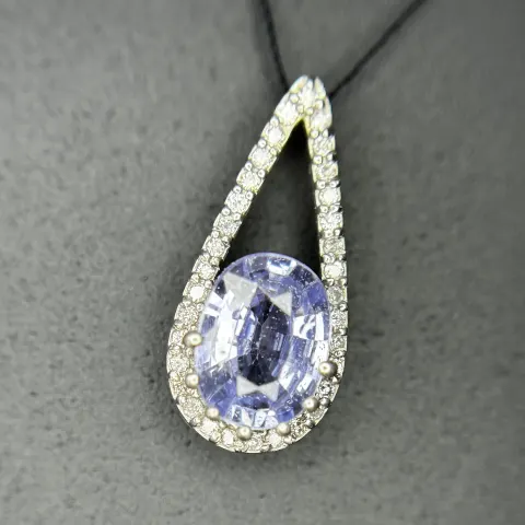 Beautiful 1.59 CT Unheated Ceylon Blue Sapphire Diamonds & 950 Platinum Pendant