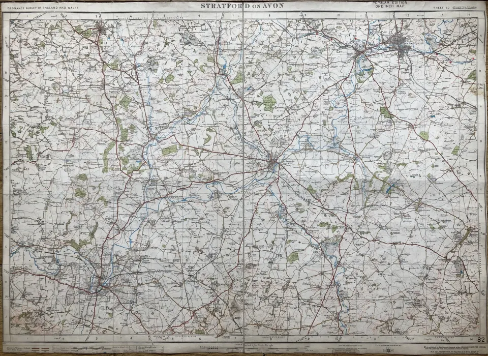 Stratford Upon Avon Cloth Backed Antique 1919 Engineering Working Map.