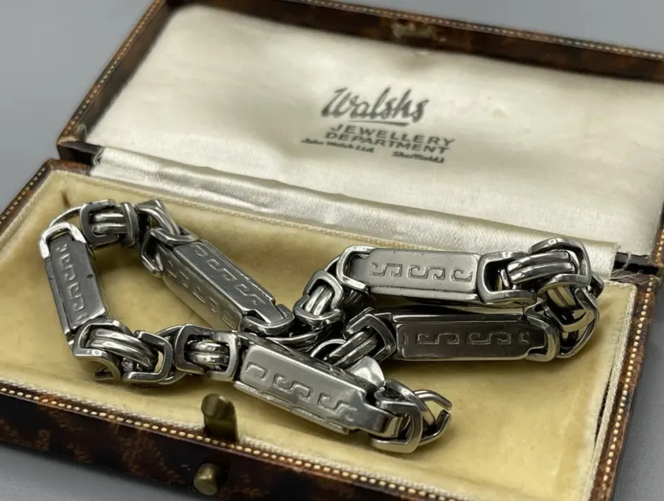 Vintage Box Link Bracelet Silver Tone S Pattern Lobster Claw Clasp 22cm Long