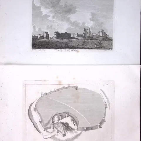 Sussex Pevensey Castle & Plan Francis Grose Rare 240 Years-Old Copper Engraving-38