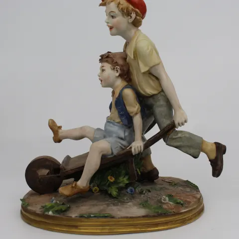 Capodimonte Figurine Boys in Wheelbarrown by Bernacchio
