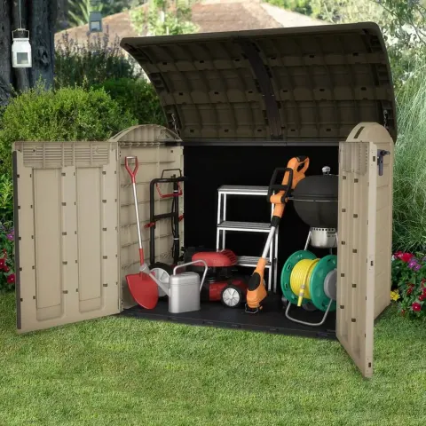 (12/Mez/P) RRP £395. Keter Store It Out Ultra Outdoor Garden Shed Black/Beige. 2000L Capacity. Eleg