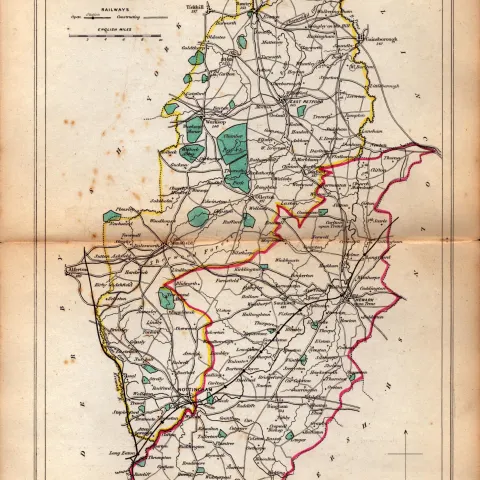 Antique Railway Map of Nottinghamshire Drawn & Engraved by John Emslie.