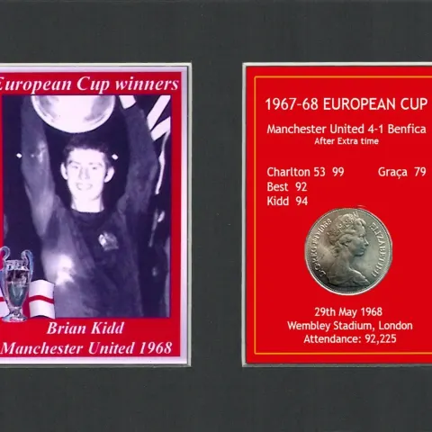 Brian Kidd Manchester United 1968 European Cup Mounted Coin Metal Art