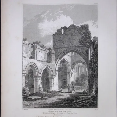 Buildwas Abbey Shropshire 190 Years-Old Rare John Britton Antique Steel Engraving-76