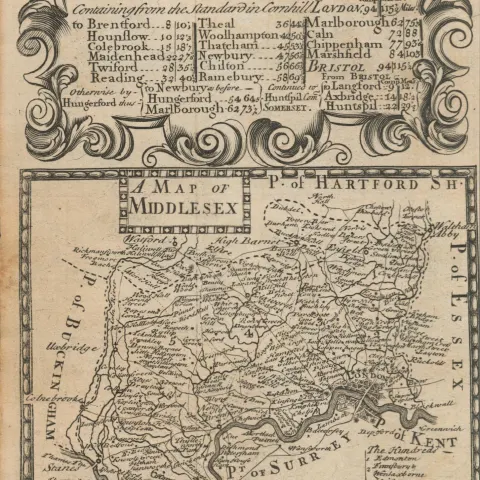 Britannia Depicta E Bowen Rare c1730 Map London To Bristol County  of Middlesex