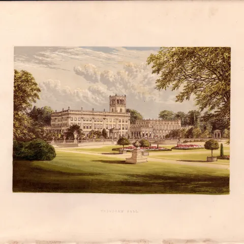 Trentham Hall Staffordshire Gilt-Edge Coloured Antique Book Plate.