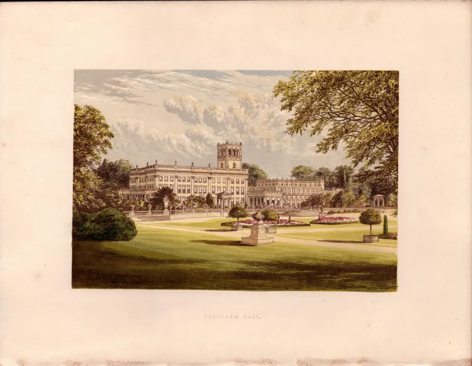 Trentham Hall Staffordshire Gilt-Edge Coloured Antique Book Plate.