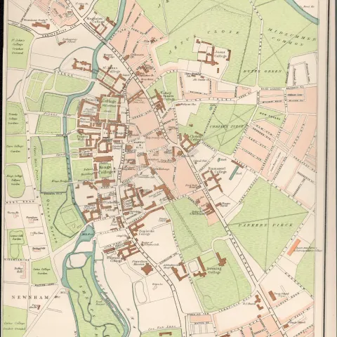 Victorian Map Cambridge City Centre Colleges Parks & Greens Street Plan.