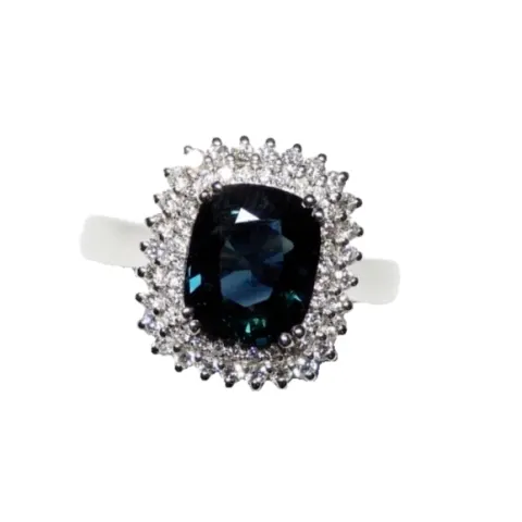Untreated Vivid Teal Blue 3.88 tctw "VS" Sapphire & Diamonds Ring