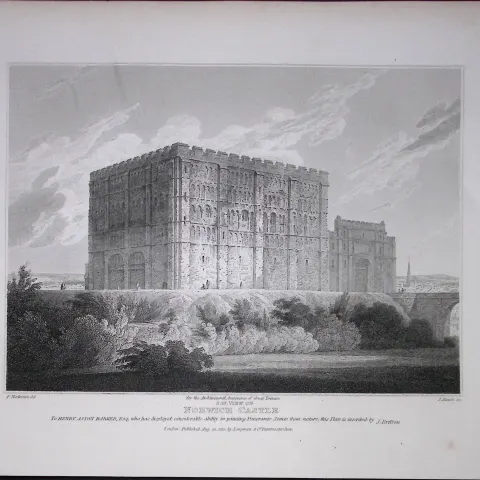 Norwich Castle Norfolk 190 Years-Old Rare John Britton Antique Steel Engraving-115