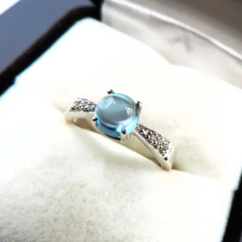 Sterling Silver Cabochon Topaz & Diamond  Ring New With Gift Pouch