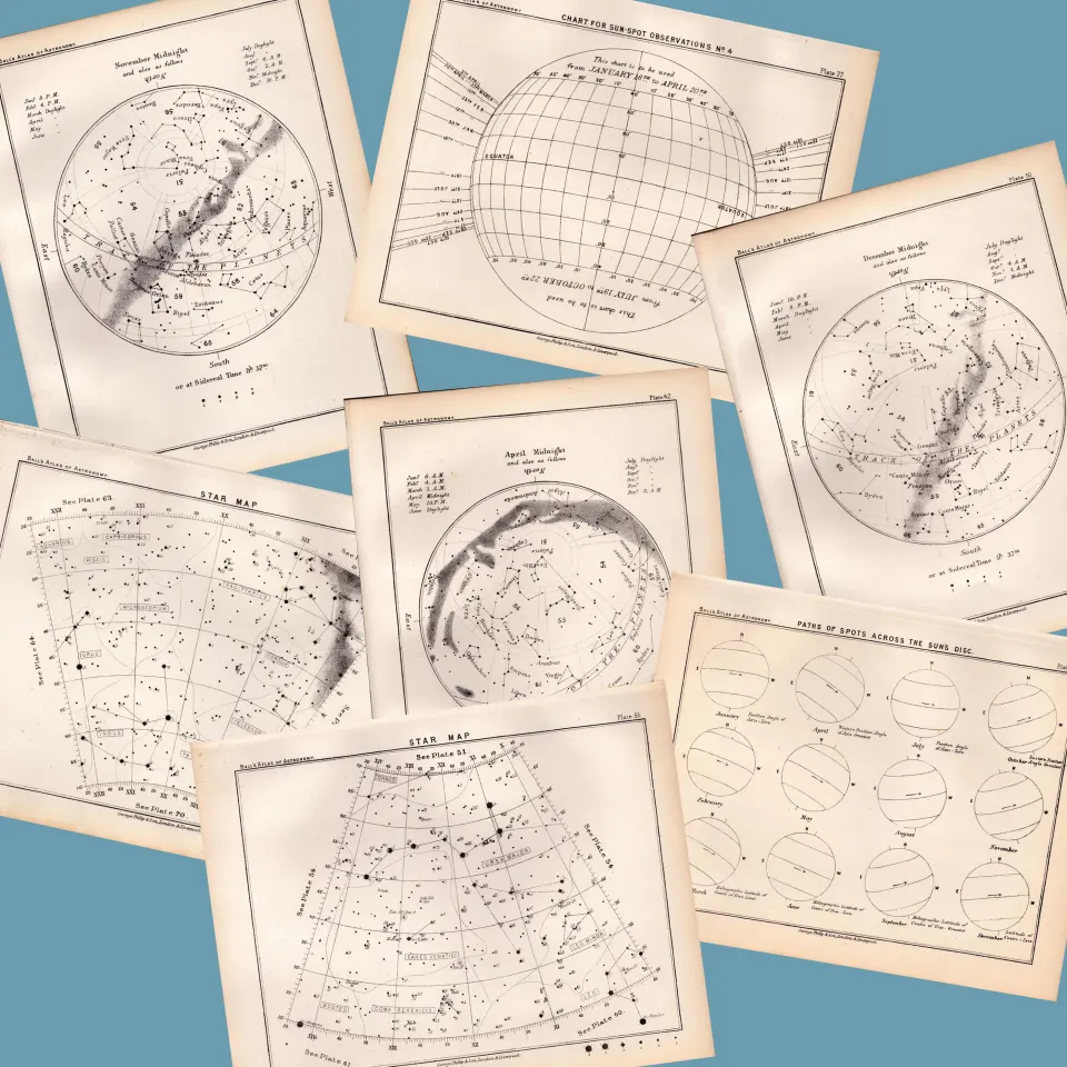 Antique Collection 30+ Balls 1892 Atlas of Astronomy Lithographs