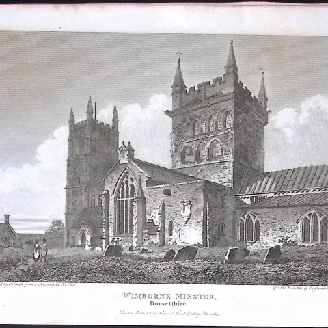 Wimborne Minster Dorsetshire Antique 223 Years-Old Georgian Steel-Engraving-175