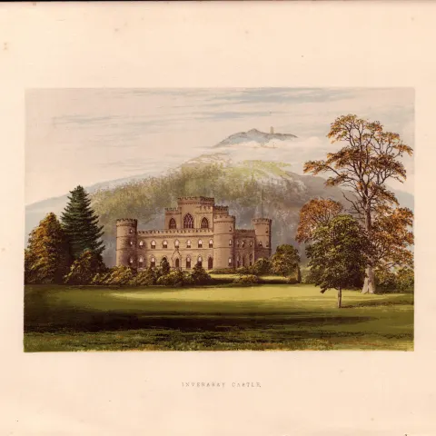 Inveraray Castle Argyllshire Gilt-Edge Coloured Antique Book Plate.