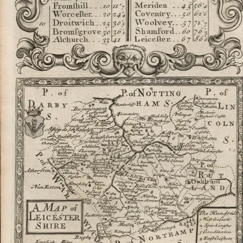Britannia Depicta E Bowen c1730 Map Hereford to Leicester Bromsgrove Solihull Coventry.