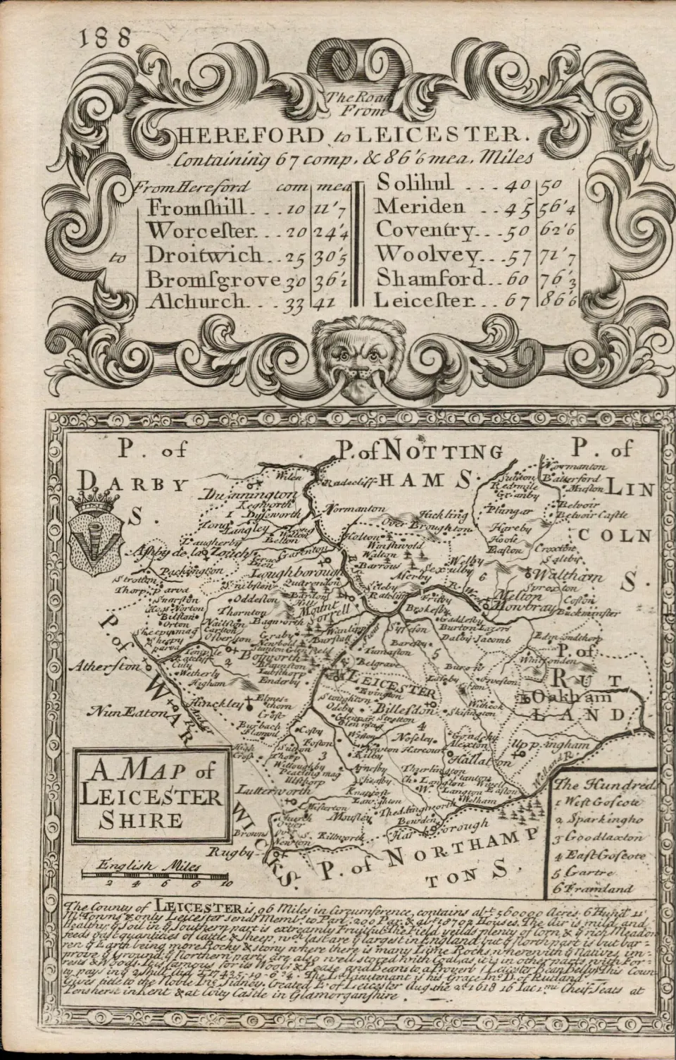 Britannia Depicta E Bowen c1730 Map Hereford to Leicester Bromsgrove Solihull Coventry.
