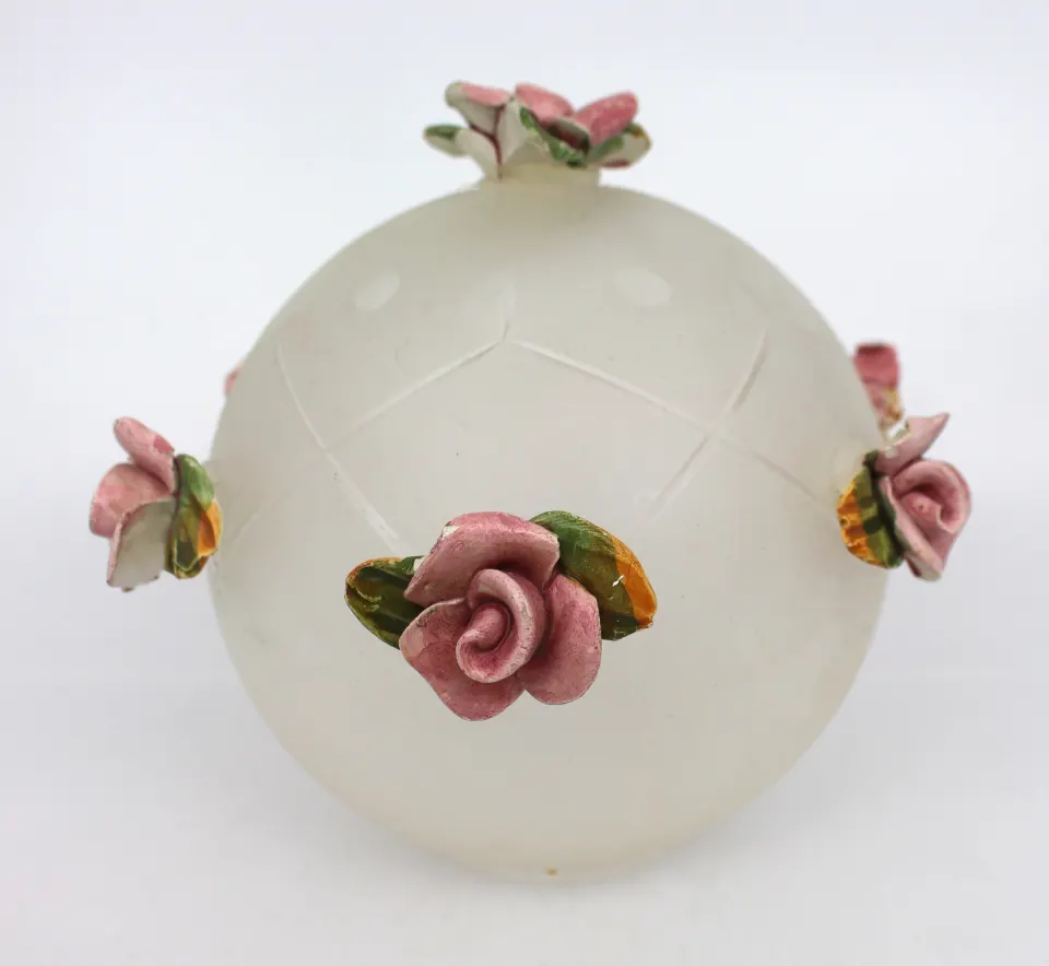 Vintage Glass Shade with Porcelain Flowers
