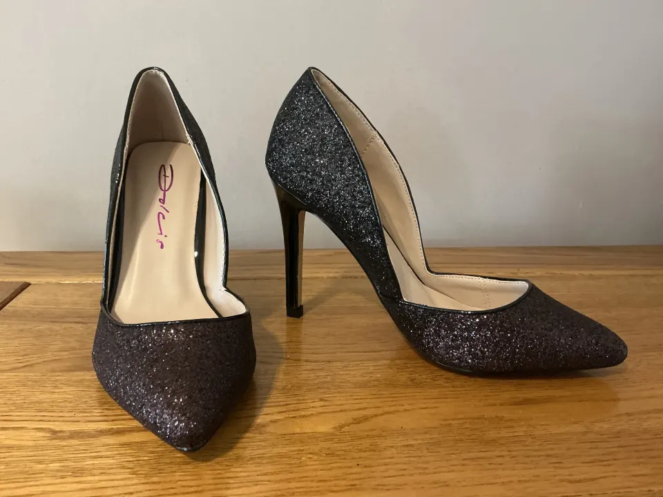 Dolcis “Shanelle” Ladies High Heel Court Shoes Size 5,  Black/Burgundy, New RRP £34.99