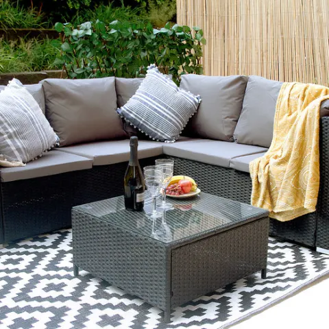 5-Seater Temple Rattan Corner Sofa Set - Black  