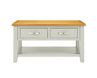(102/7N) RRP £269. Norfolk Two Tone Oak and Oak Veneer Coffee Table Grey and Oak. Dimensions (H.47