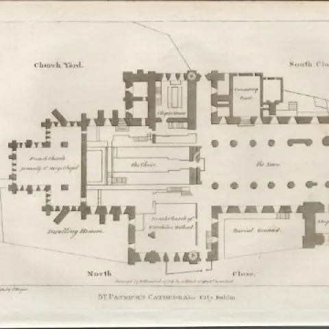 St Patricks Cathedral Plan Dublin F. Grose 1792 Antique Copper Block Engraving.