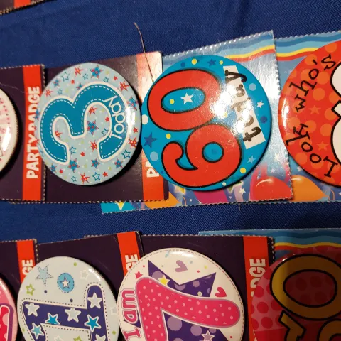Selection of Birthday Badges. Minimum of 30