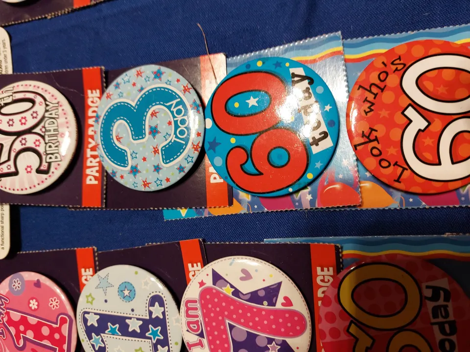 Selection of Birthday Badges. Minimum of 30
