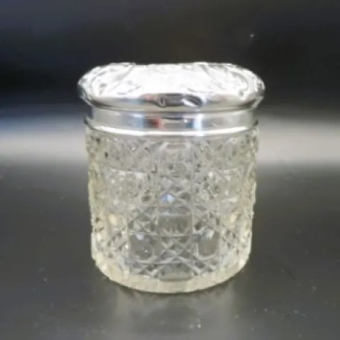  Antique Sterling Silver Cut Glass Dressing Table Pot Birmingham 1910