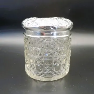  Antique Sterling Silver Cut Glass Dressing Table Pot Birmingham 1910